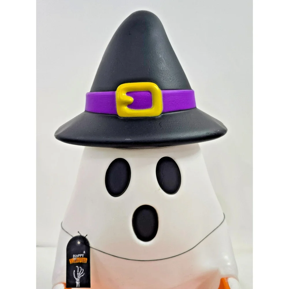 Halloween Ghost Witch Holding Pumpkin Candy Holder Lighted Blow Mold 24